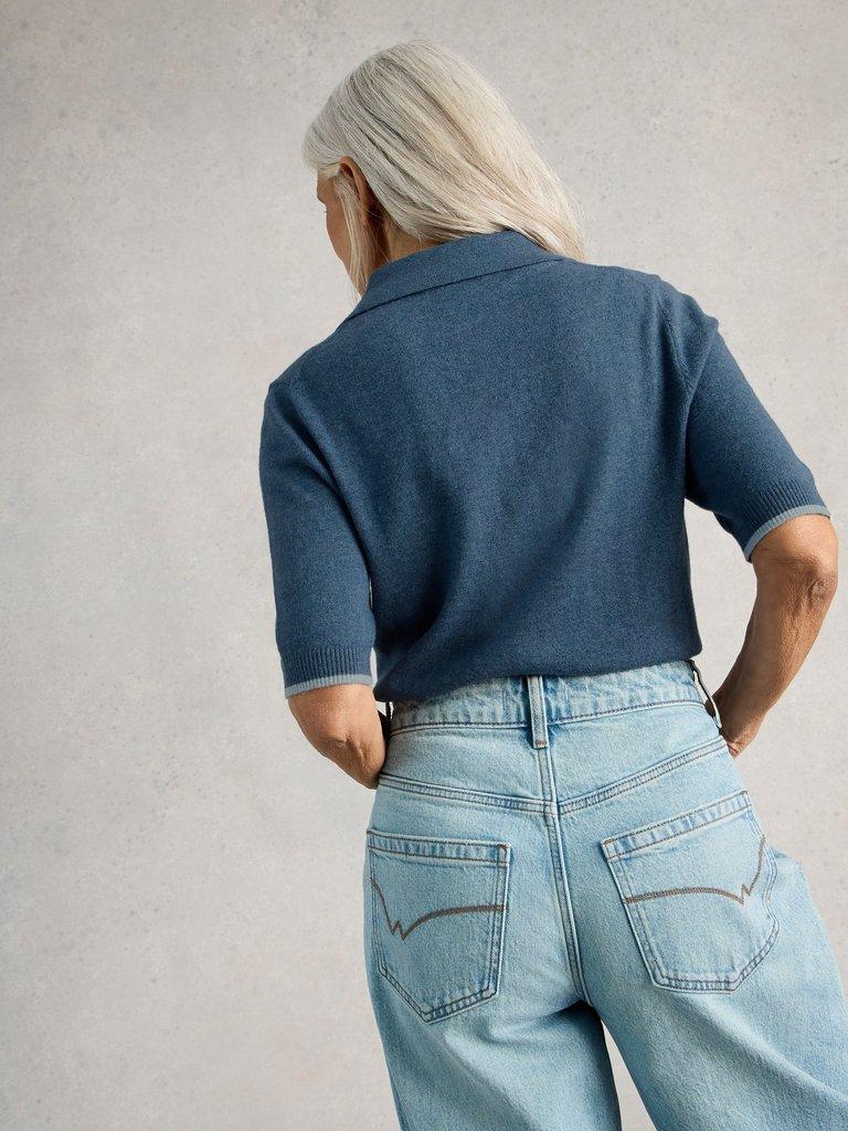 POPPY POLO TEE in MID BLUE - MODEL BACK