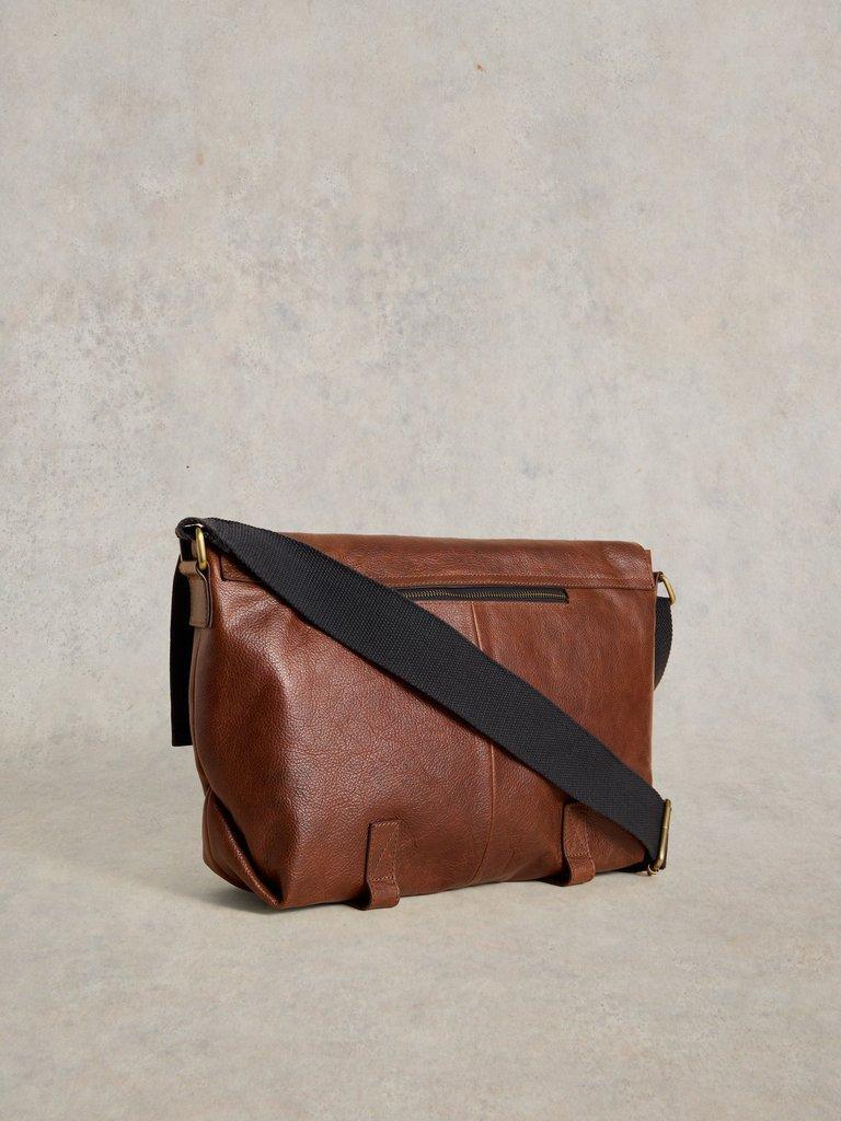 Leather Teddy Messenger Bag in MID TAN - FLAT BACK