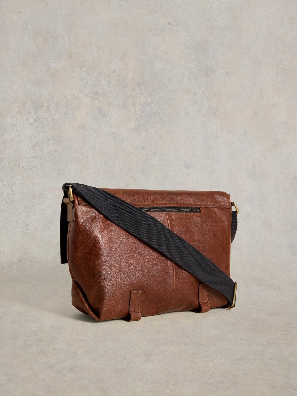 Leather Teddy Messenger Bag in MID TAN - FLAT BACK