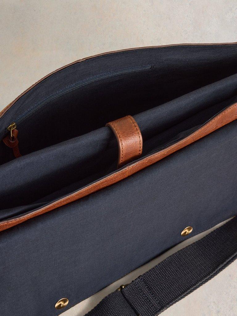 Leather Teddy Messenger Bag in MID TAN - FLAT DETAIL