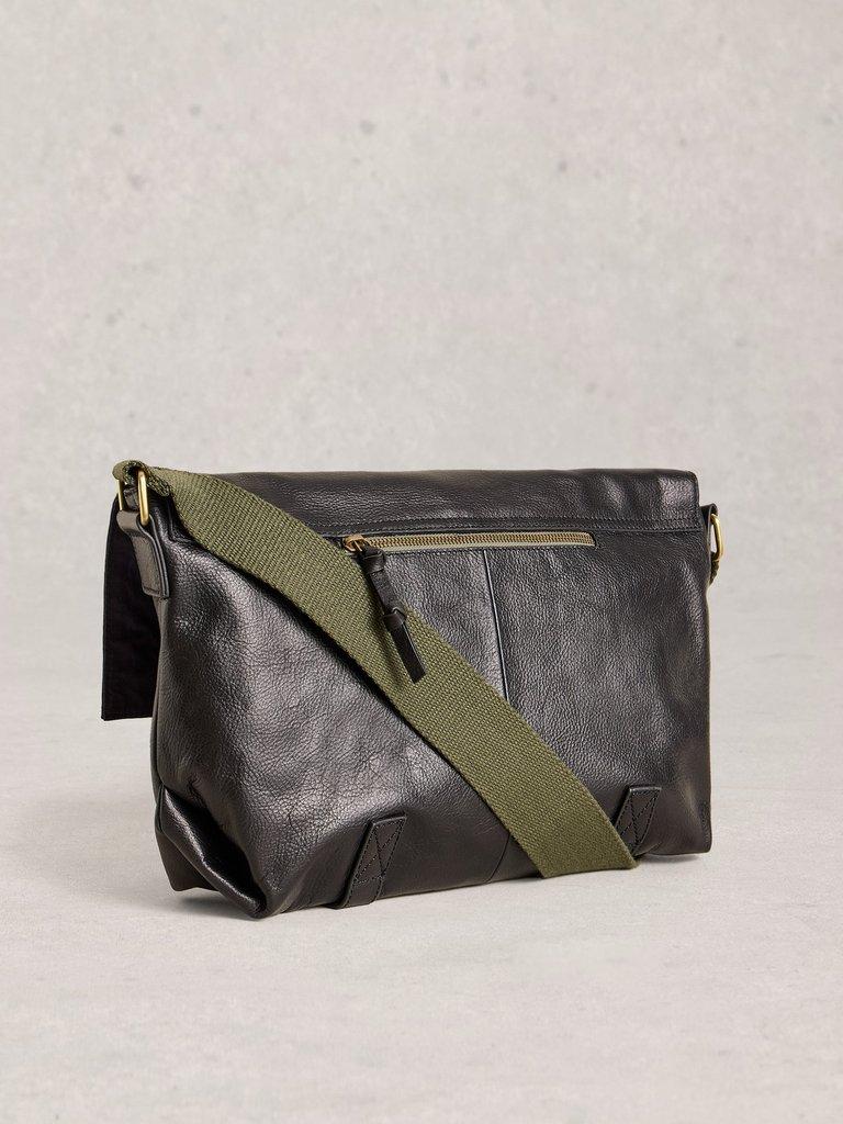 Leather Teddy Messenger Bag in PURE BLK - FLAT BACK