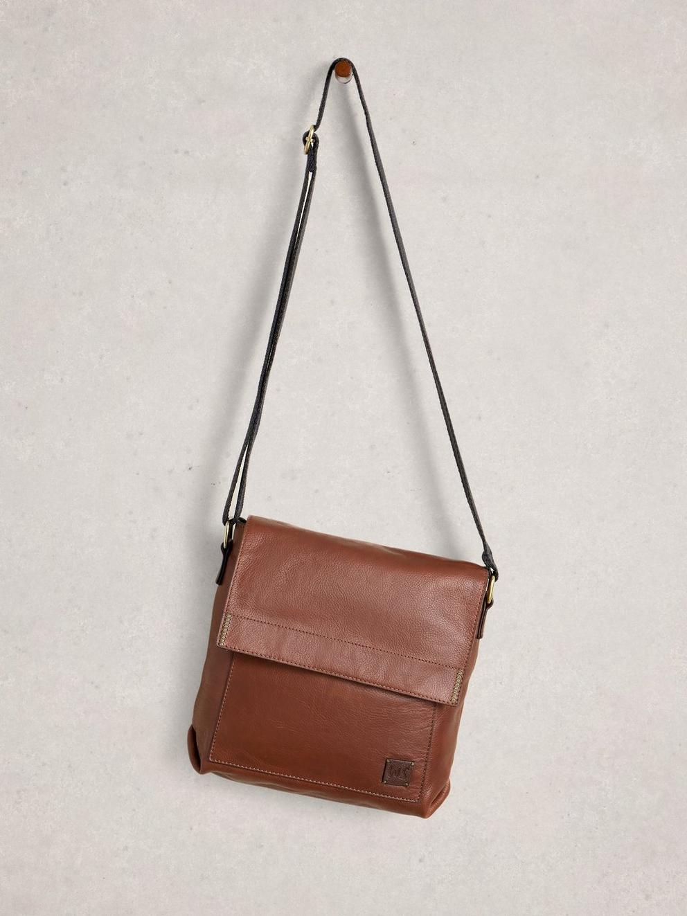 Frankie Crossbody Leather Bag in MID TAN - FLAT FRONT