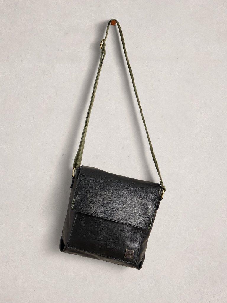 Frankie Crossbody Leather Bag in PURE BLK - FLAT FRONT