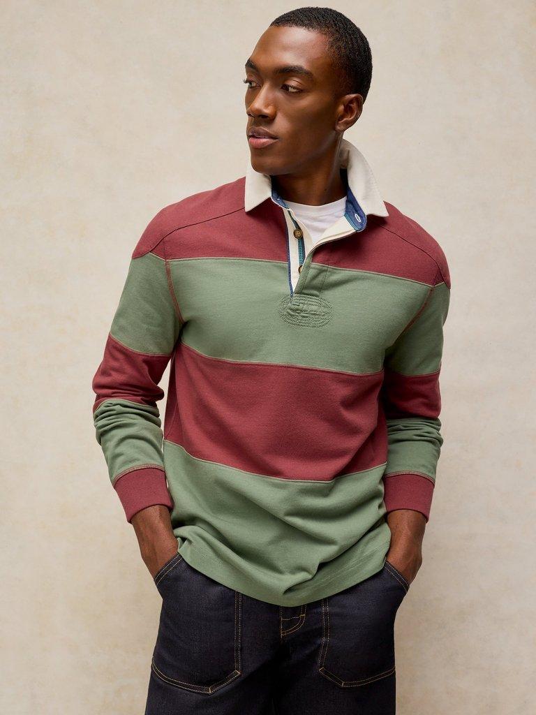 Cooper Cut  Sew Rugby in GREEN MLT - MODEL DETAIL