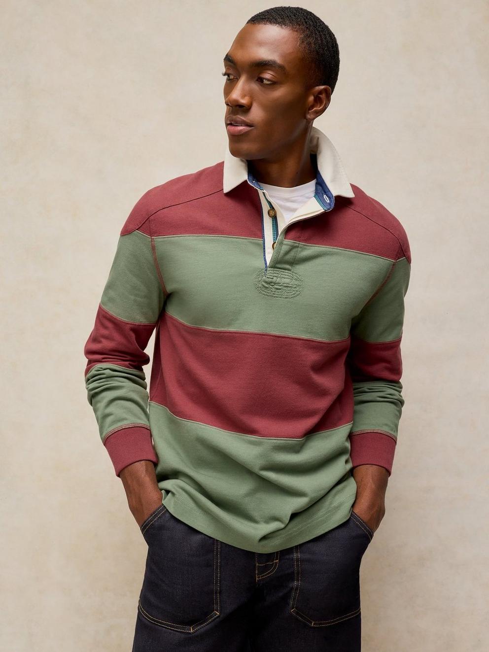 Cooper Cut  Sew Rugby in GREEN MLT - MODEL DETAIL