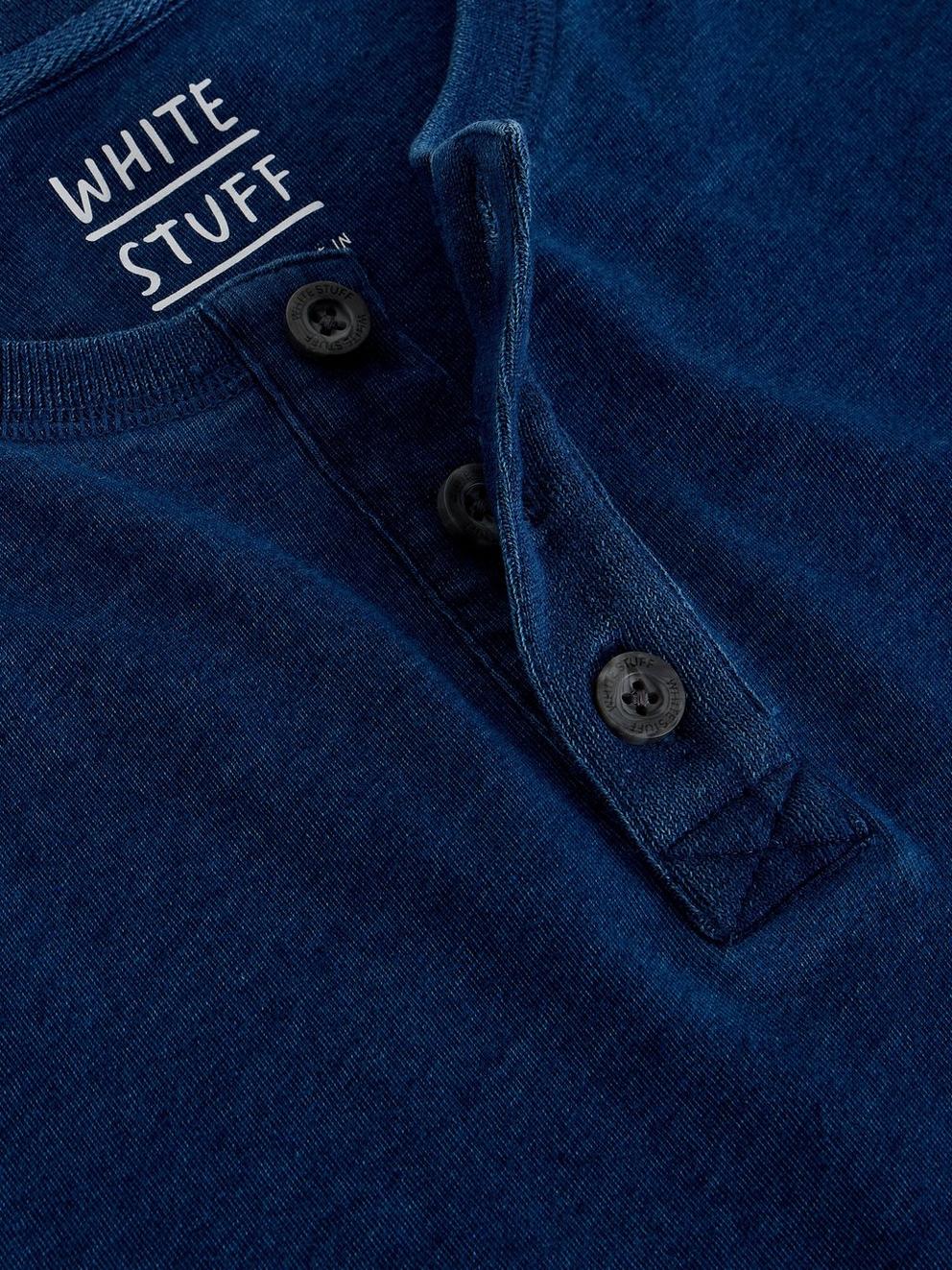 Hastings SS Indigo Henley in INDIGO BLE - FLAT DETAIL