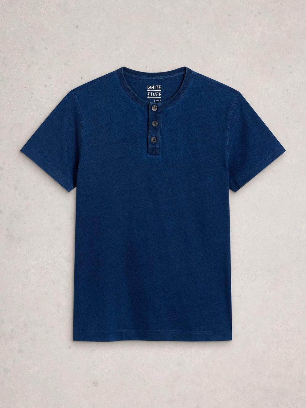 Hastings SS Indigo Henley in INDIGO BLE - FLAT FRONT