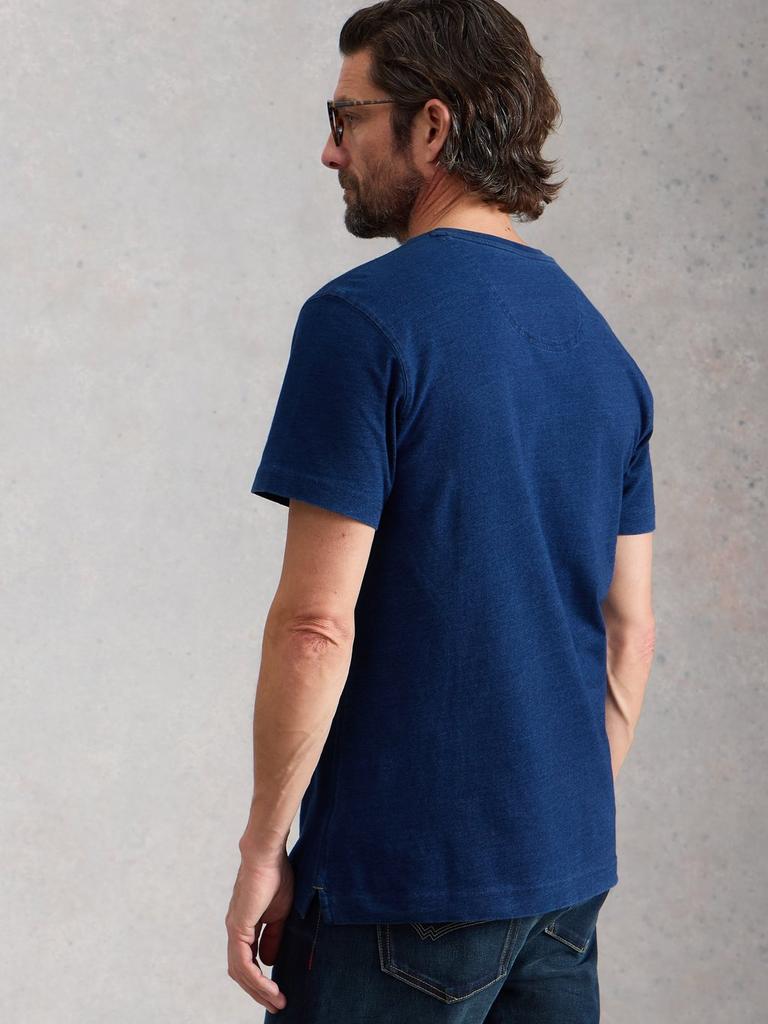 Hastings SS Indigo Henley in INDIGO BLE - MODEL BACK