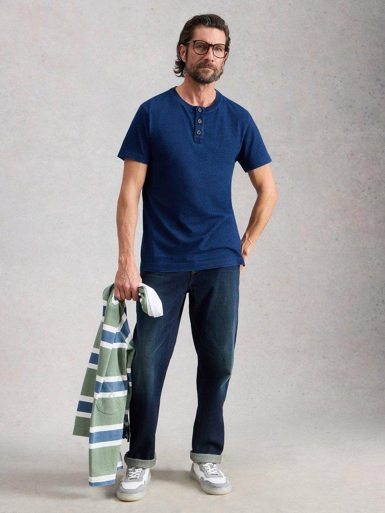 Hastings SS Indigo Henley in INDIGO BLE - MODEL FRONT
