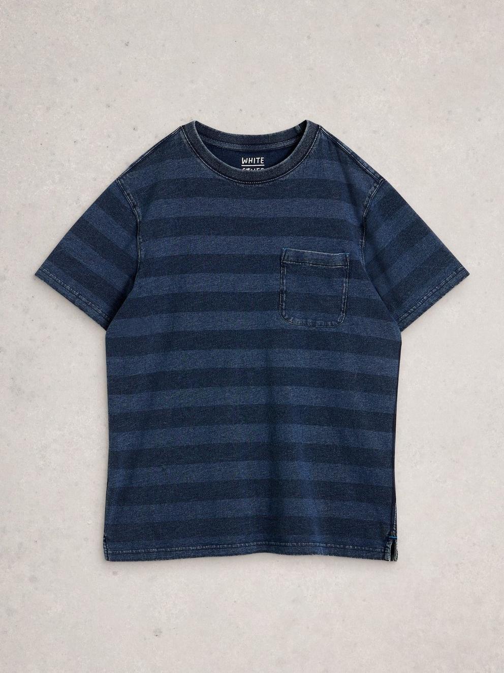 Abersoch Indigo Stripe Tee in INDIGO BLE - FLAT FRONT