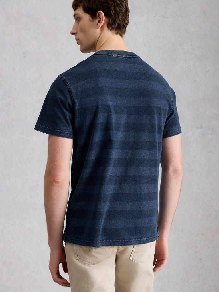 Abersoch Indigo Stripe Tee in INDIGO BLE - MODEL BACK