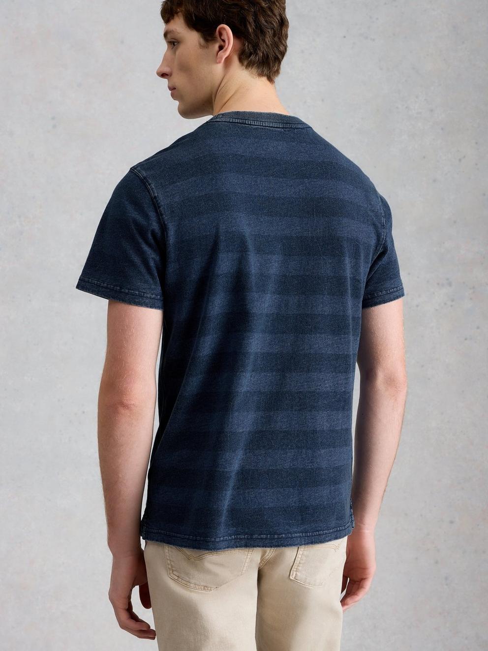 Abersoch Indigo Stripe Tee in INDIGO BLE - MODEL BACK