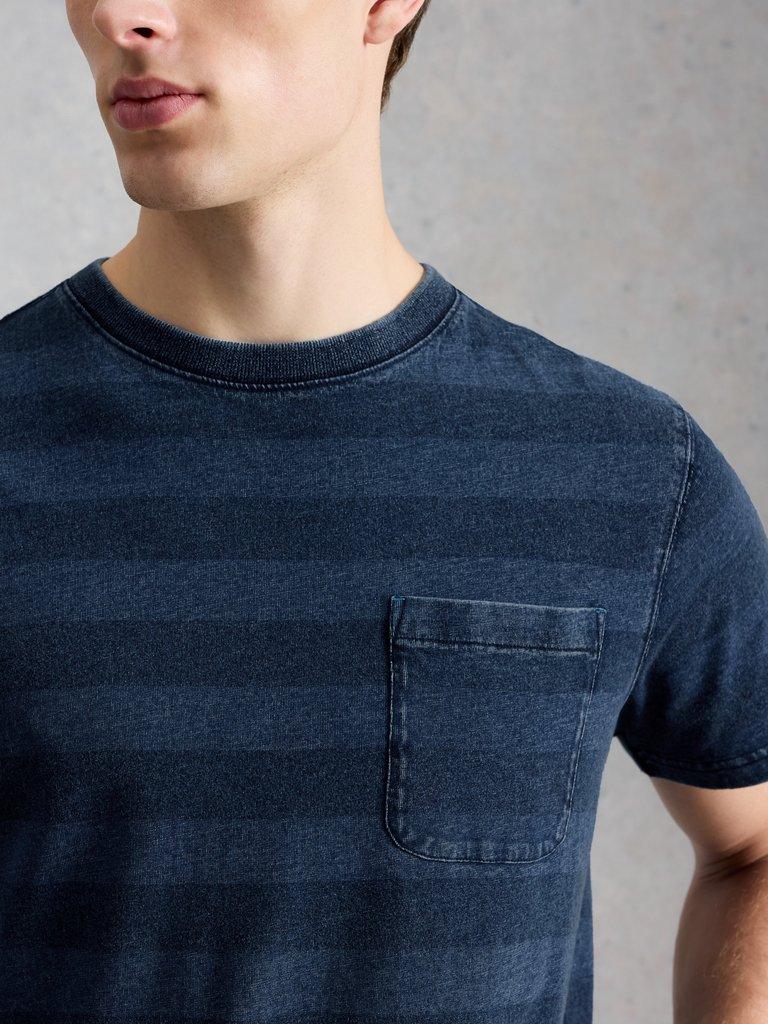 Abersoch Indigo Stripe Tee in INDIGO BLE - MODEL DETAIL
