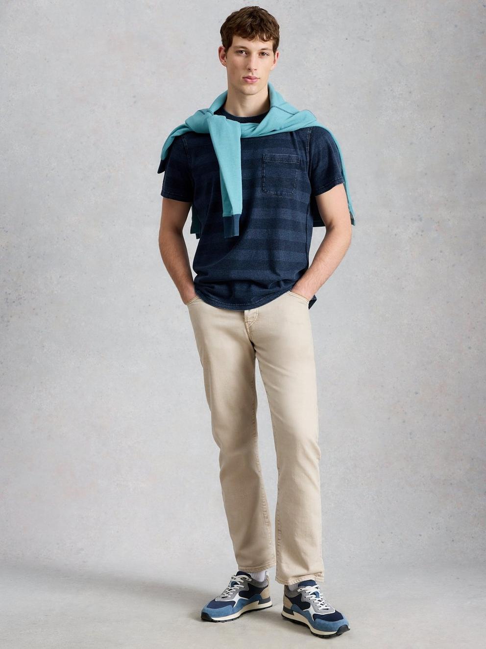 Abersoch Indigo Stripe Tee in INDIGO BLE - MODEL FRONT