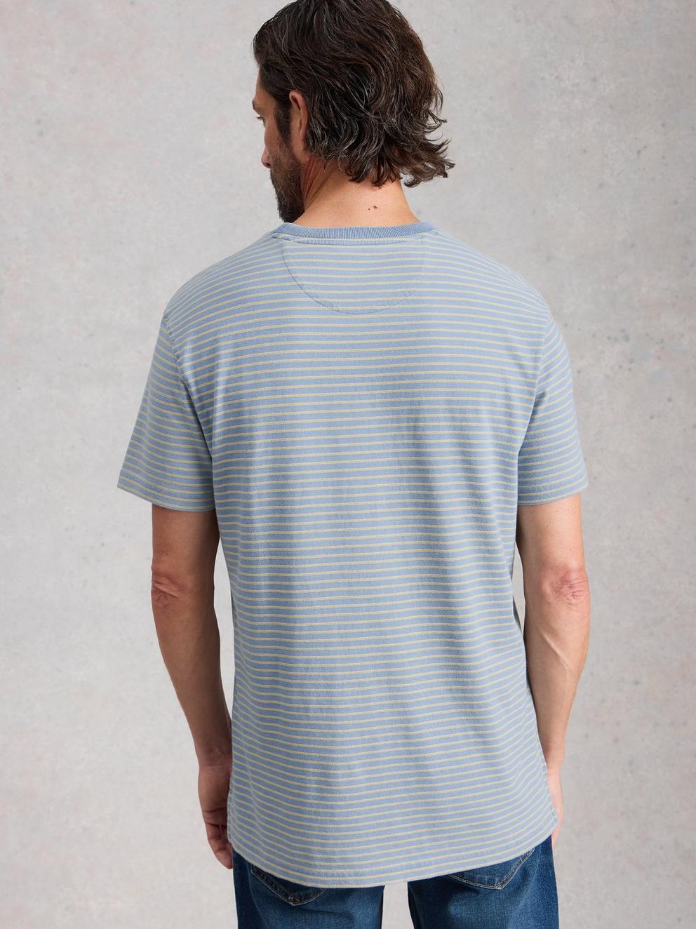 Abersoch Indigo Stripe Tee in LGT BLUE - MODEL BACK