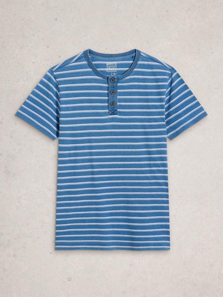 Hastings Stripe Indigo Henley in BLUE MLT - FLAT FRONT