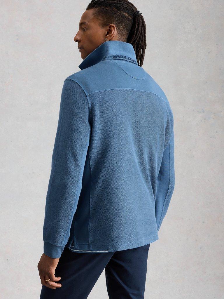 Sidmouth Collar Sweatshirt in MID BLUE - MODEL BACK