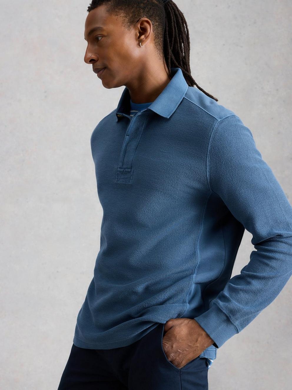 Sidmouth Collar Sweatshirt in MID BLUE - MODEL DETAIL