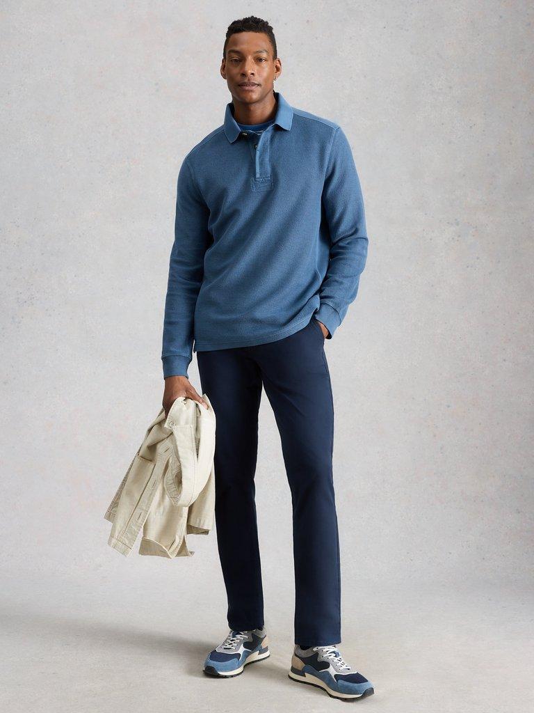 Sidmouth Collar Sweatshirt in MID BLUE - MODEL FRONT