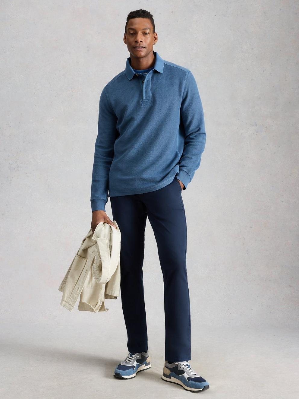 Sidmouth Collar Sweatshirt in MID BLUE - MODEL FRONT