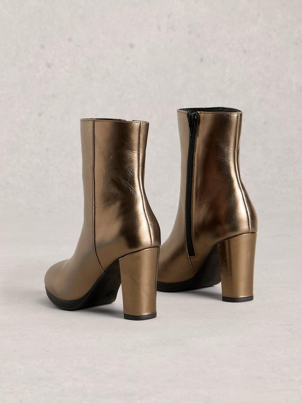 Priscilla Heeled Ankle Boot in MIXED MET - FLAT BACK