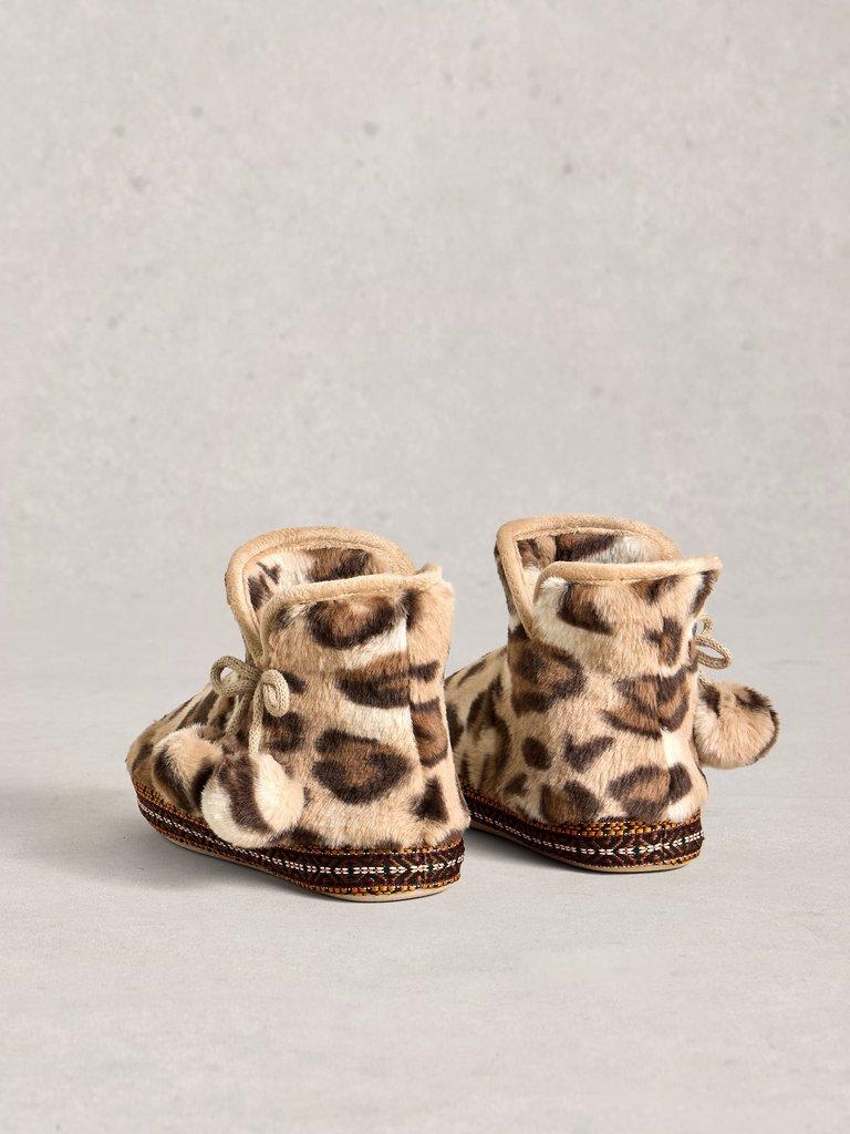 Faux Fur Bootie Slippers in NAT MLT - FLAT BACK