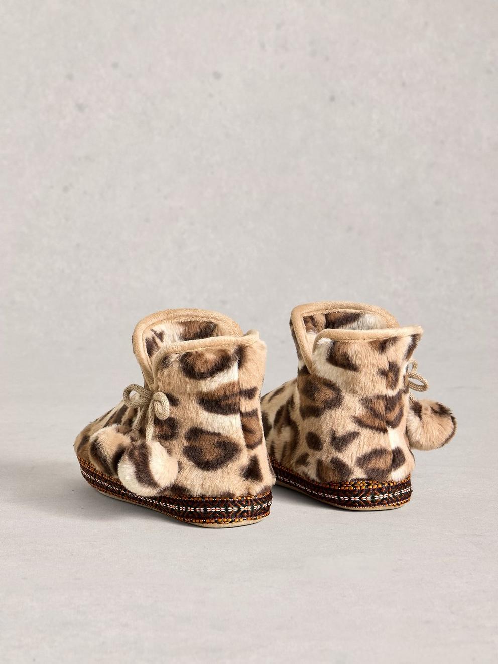 Faux Fur Bootie Slippers in NAT MLT - FLAT BACK