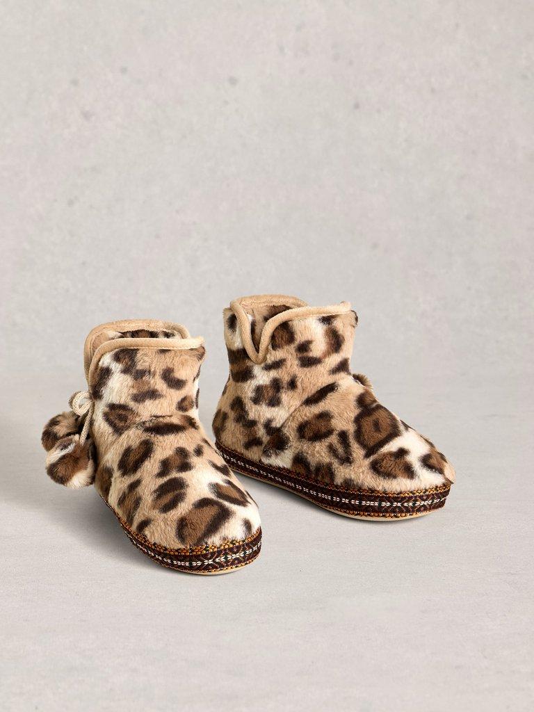 Faux Fur Bootie Slippers in NAT MLT - FLAT FRONT