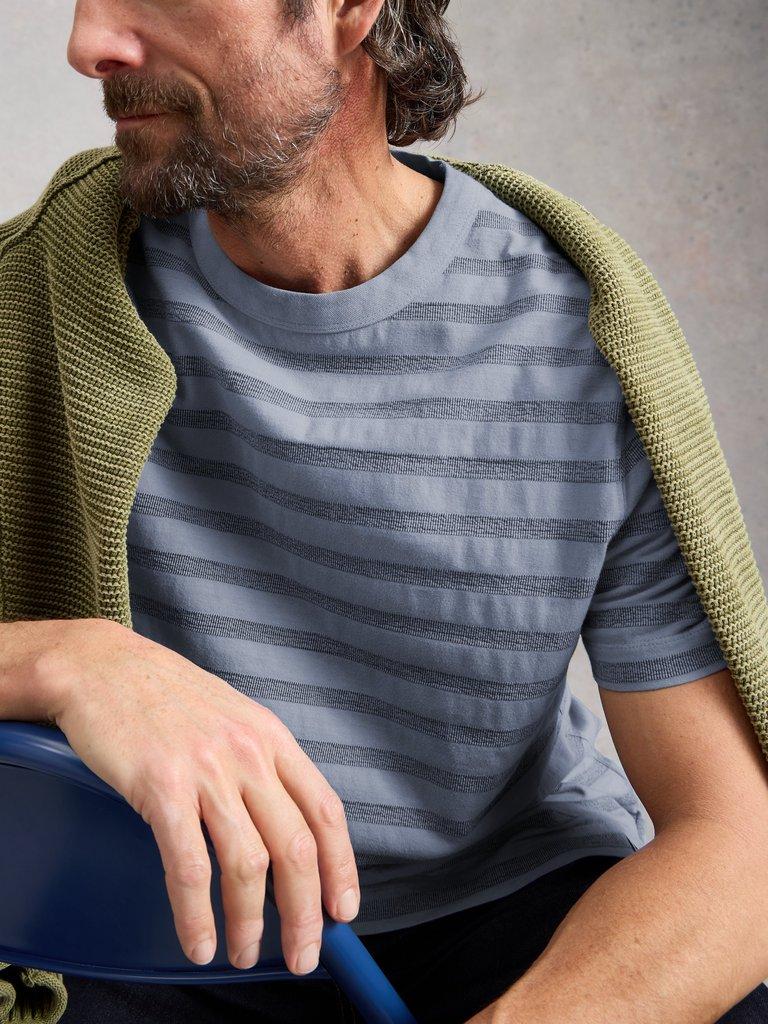 Harrington Stripe Tee in BLUE MLT - MODEL DETAIL
