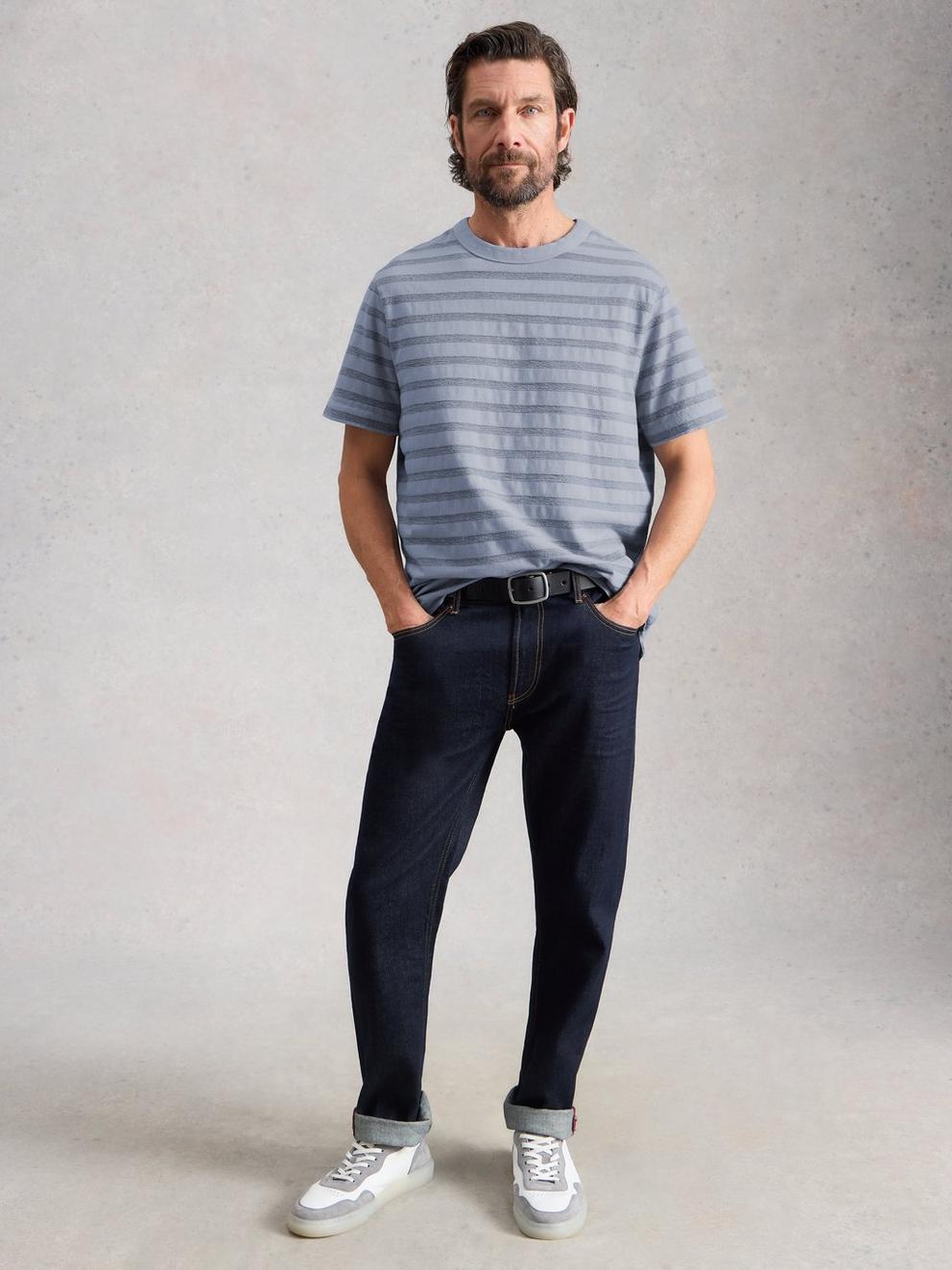 Harrington Stripe Tee in BLUE MLT - MODEL FRONT