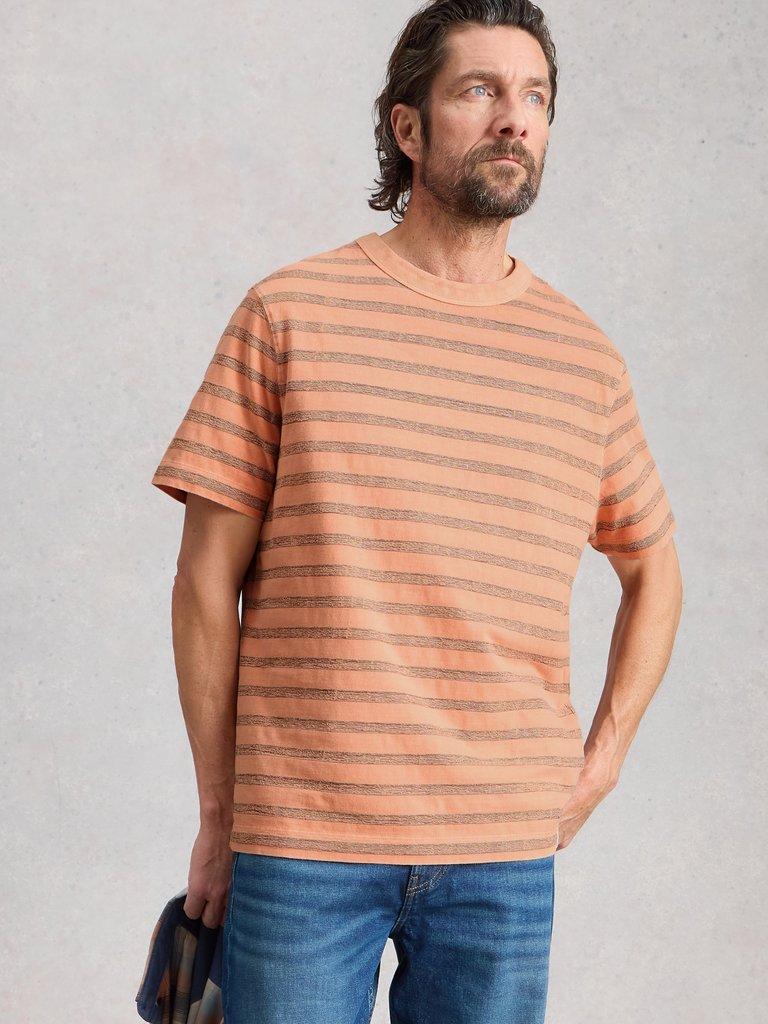 Harrington Stripe Tee in ORANGE MLT - MODEL DETAIL