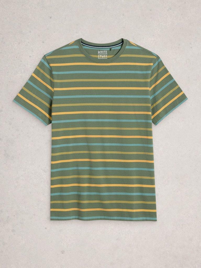 Abersoch Striped Crew Neck Tee in GREEN MLT - FLAT FRONT