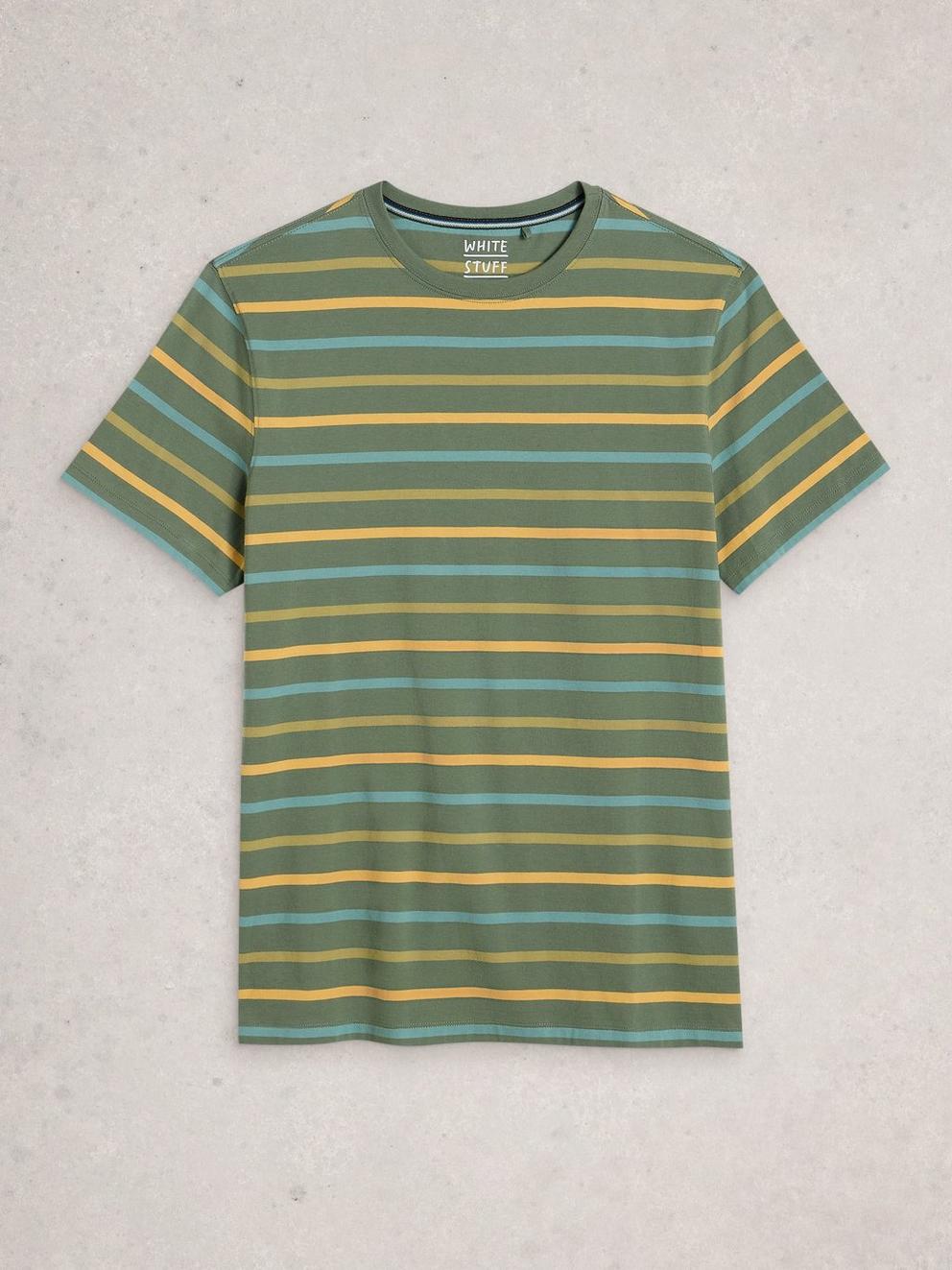 Abersoch Striped Crew Neck Tee in GREEN MLT - FLAT FRONT