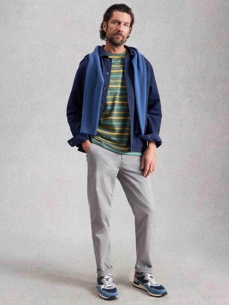 Abersoch Striped Crew Neck Tee in GREEN MLT - MODEL FRONT