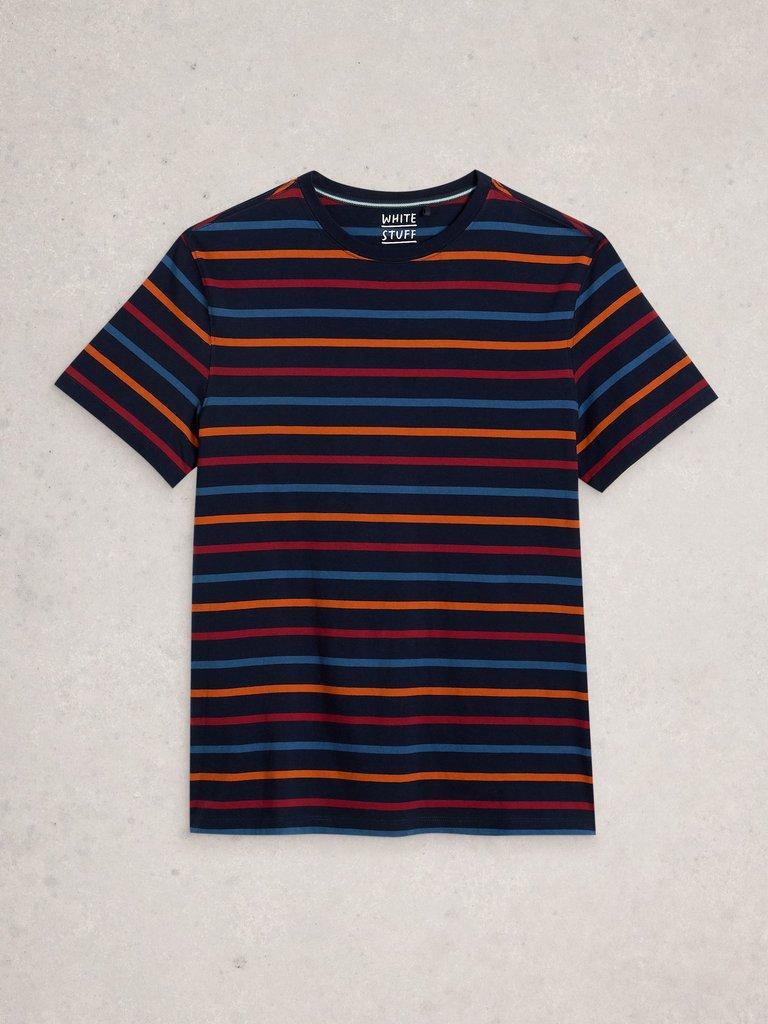 Abersoch Striped Crew Neck Tee in NAVY MULTI - FLAT FRONT