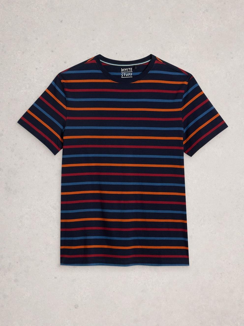 Abersoch Striped Crew Neck Tee in NAVY MULTI - FLAT FRONT