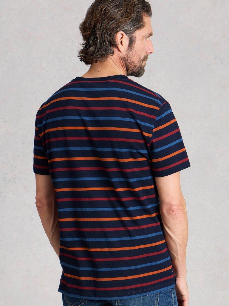 Abersoch Striped Crew Neck Tee in NAVY MULTI - MODEL BACK