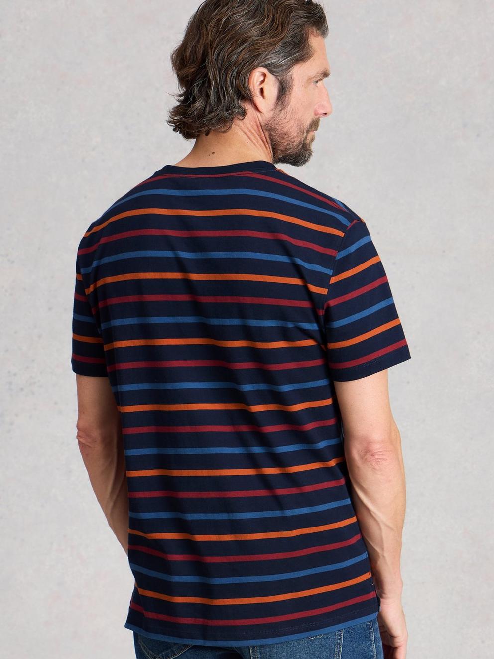 Abersoch Striped Crew Neck Tee in NAVY MULTI - MODEL BACK