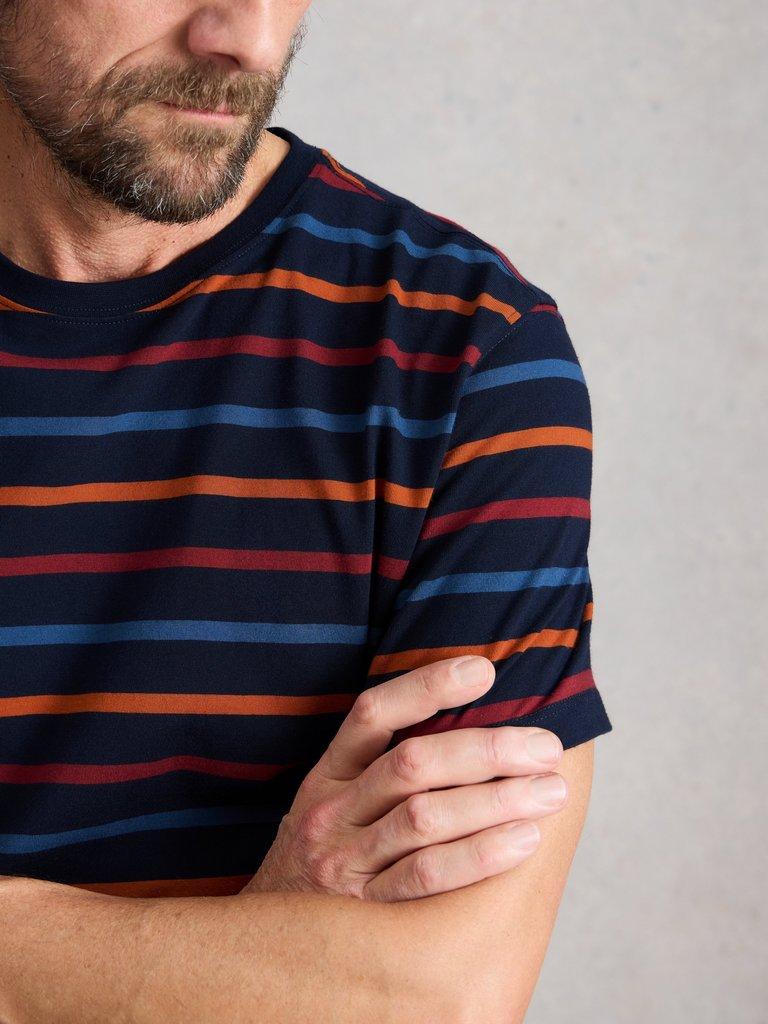 Abersoch Striped Crew Neck Tee in NAVY MULTI - MODEL DETAIL