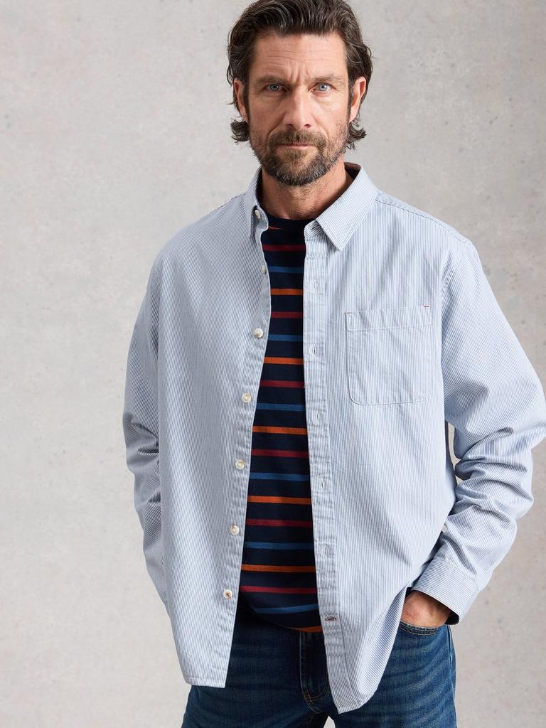 Abersoch Striped Crew Neck Tee in NAVY MULTI - MODEL FRONT