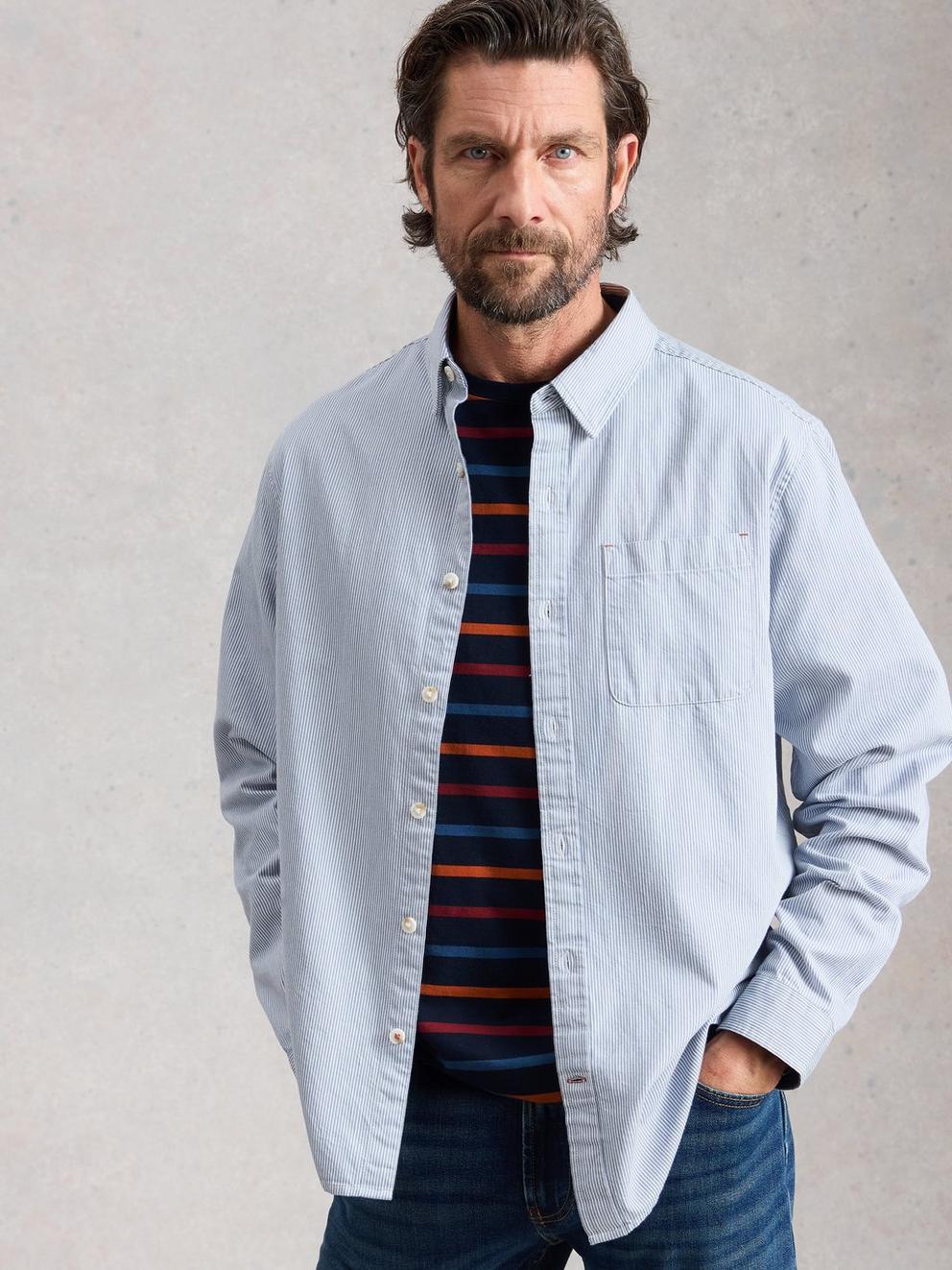 Abersoch Striped Crew Neck Tee in NAVY MULTI - MODEL FRONT