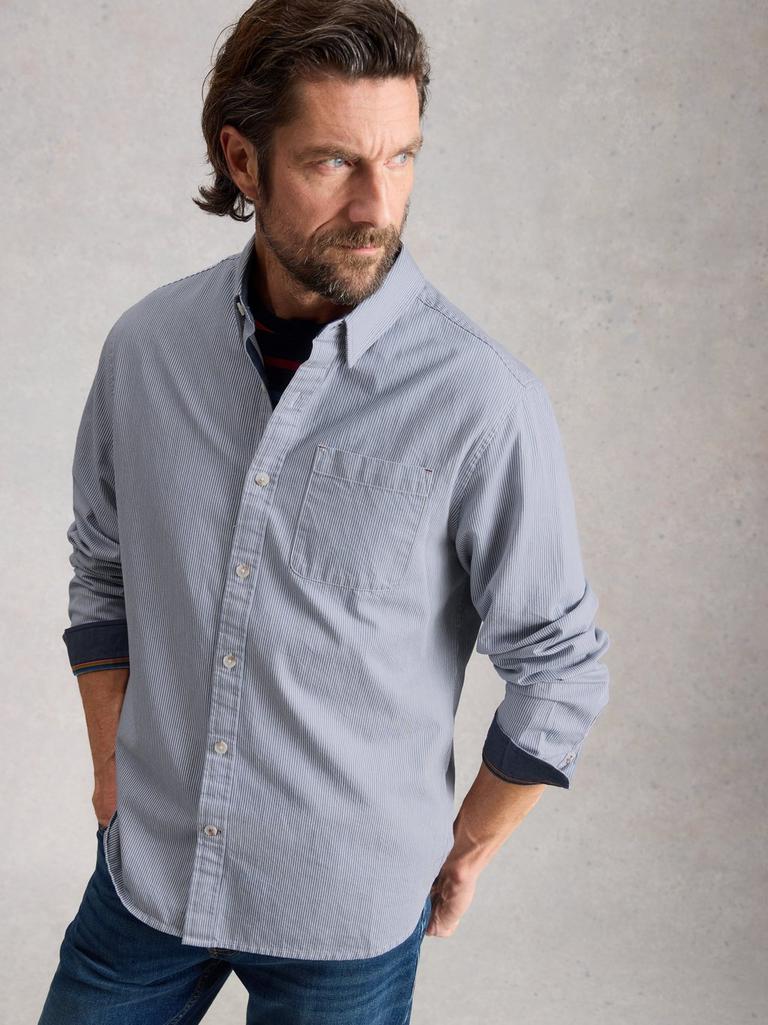 Sefton Stripe Shirt in LGT BLUE - MODEL DETAIL