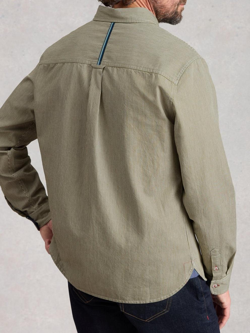 Sefton Stripe Shirt in LGT GREEN - MODEL BACK
