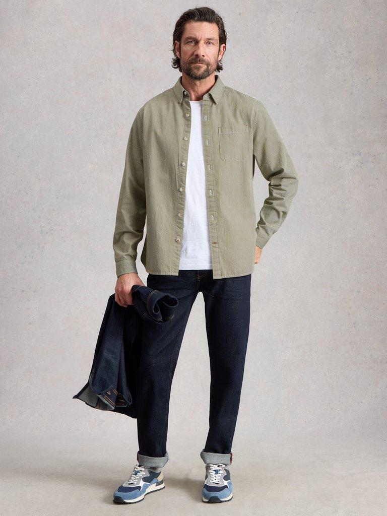 Sefton Stripe Shirt in LGT GREEN - MODEL FRONT