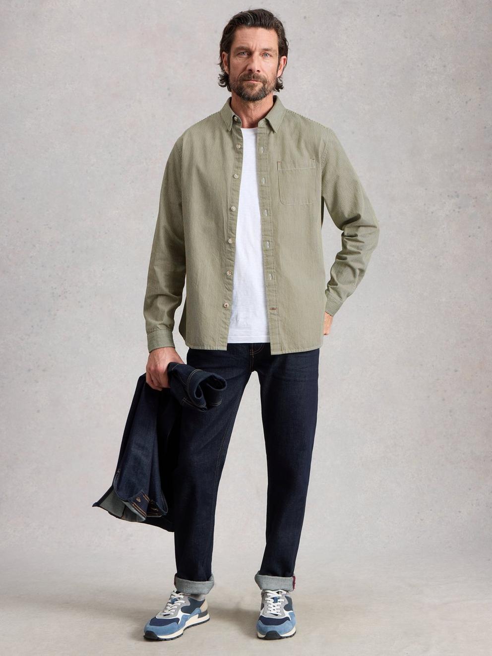 Sefton Stripe Shirt in LGT GREEN - MODEL FRONT