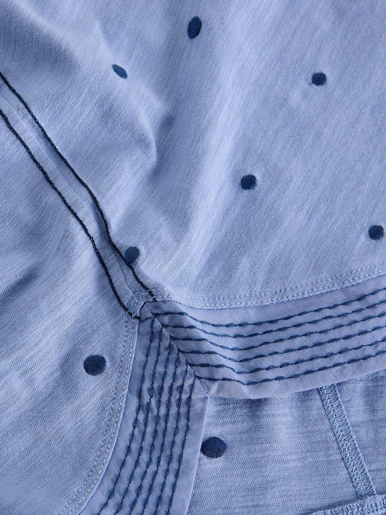 WEAVER NOTCH EMBROIDERED TEE in BLUE MLT - FLAT DETAIL