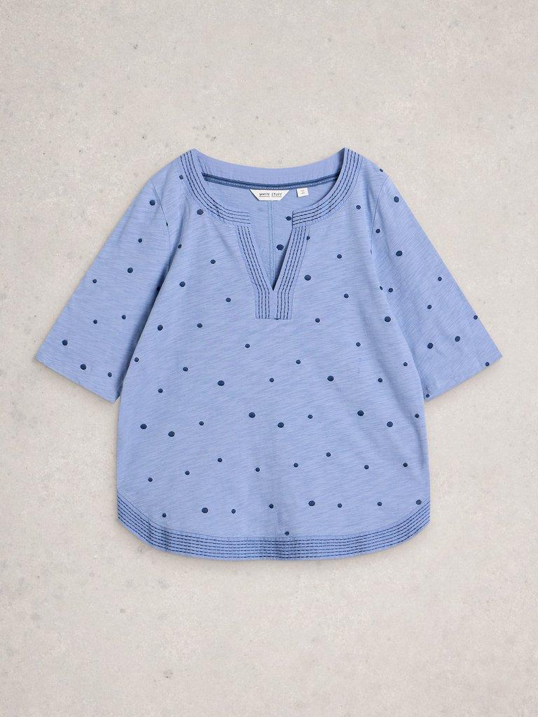 WEAVER NOTCH EMBROIDERED TEE in BLUE MLT - FLAT FRONT