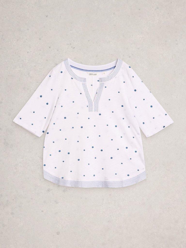 WEAVER NOTCH EMBROIDERED TEE in WHITE MLT - FLAT FRONT