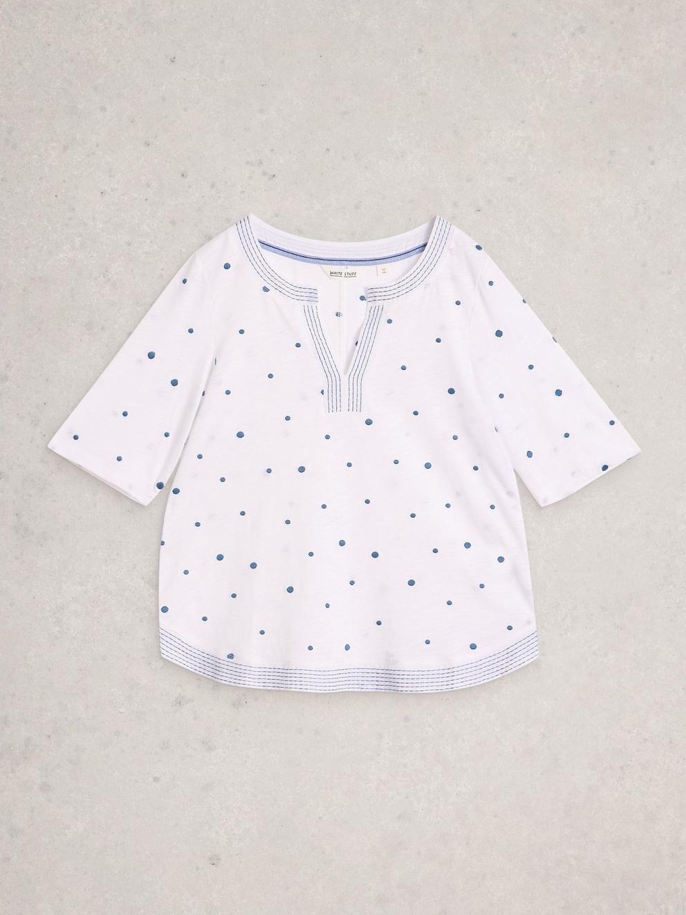 WEAVER NOTCH EMBROIDERED TEE in WHITE MLT - FLAT FRONT