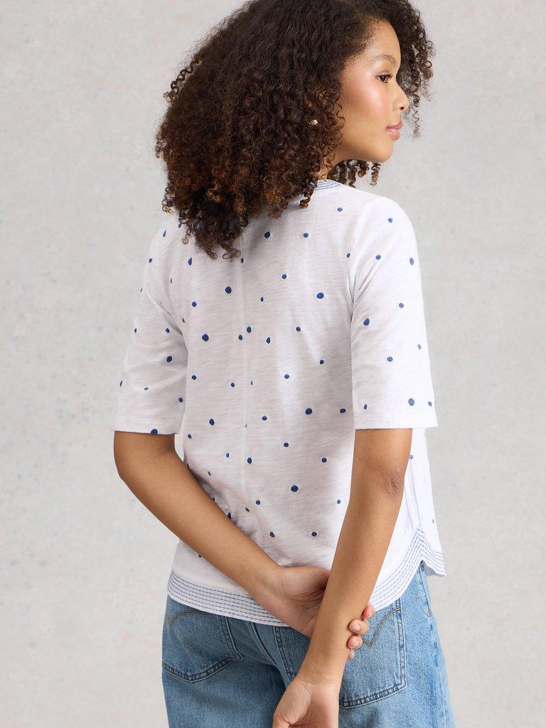 WEAVER NOTCH EMBROIDERED TEE in WHITE MLT - MODEL BACK
